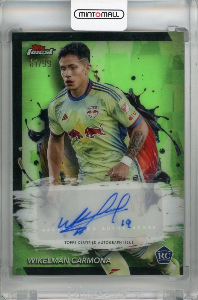 2024 Topps Finest MLS Wikelman Carmona Neon Green Refractor autograph card #61/99 New York Red Bulls