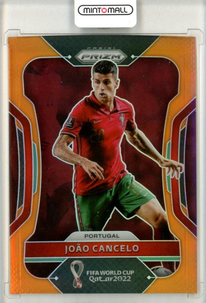 2022 Panini Prizm World Cup Joao Cancelo Orange Prizm trading card number 178 numbered 22 out of 25 with scratch on back