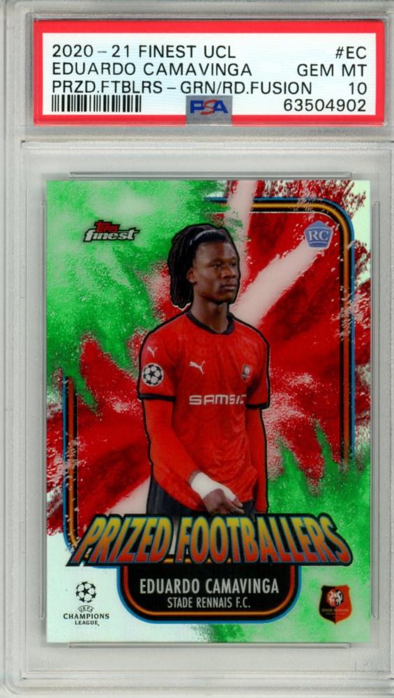 2020-21 Topps Finest UEFA Champions League Eduardo Camavinga Green-Red Fusion card serial 18 of 25 graded PSA10