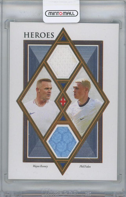 2021-22 FUTERA Unique World Football Heroes Duo Relics card featuring Wayne Rooney and Phil Foden from England