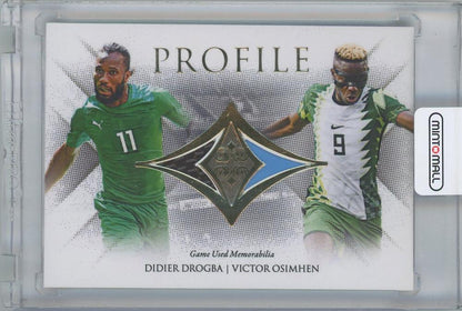 2023 FUTERA Unique World Football Profile dual relic card featuring Didier Drogba and Victor Osimhen 14 of 20