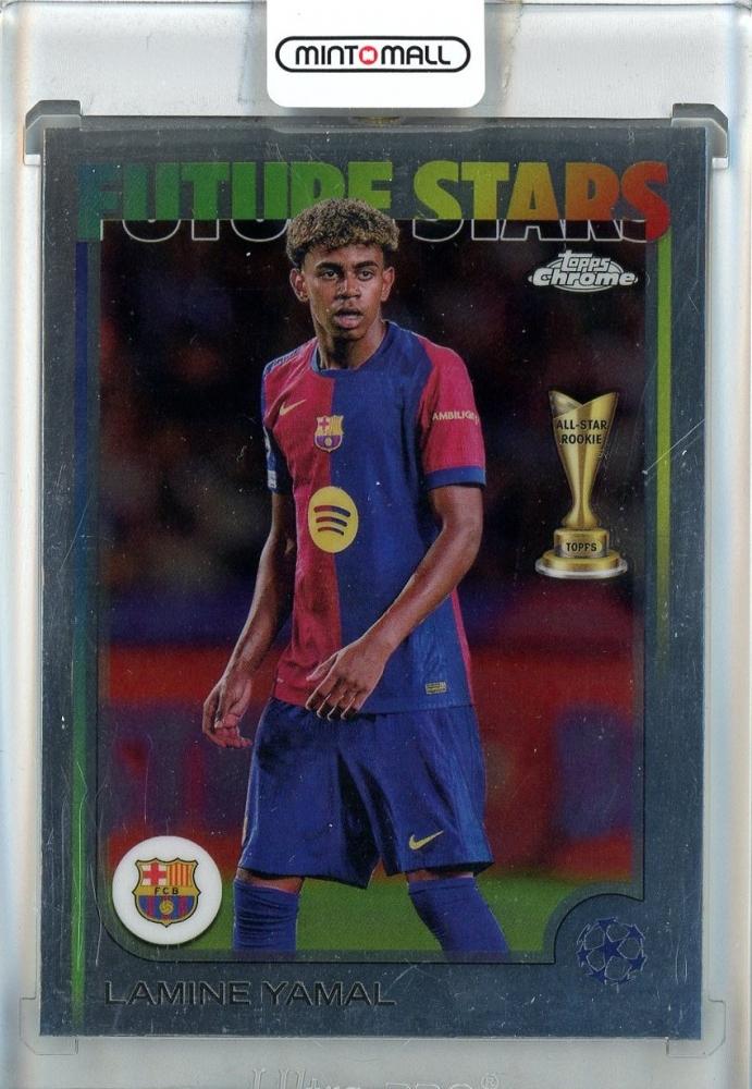 2024-25 Topps Chrome UEFA Club Competitions trading card of Lamine Yamal #27 from FC Barcelona