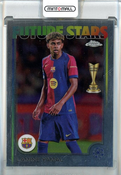 2024-25 Topps Chrome UEFA Club Competitions trading card of Lamine Yamal #27 from FC Barcelona