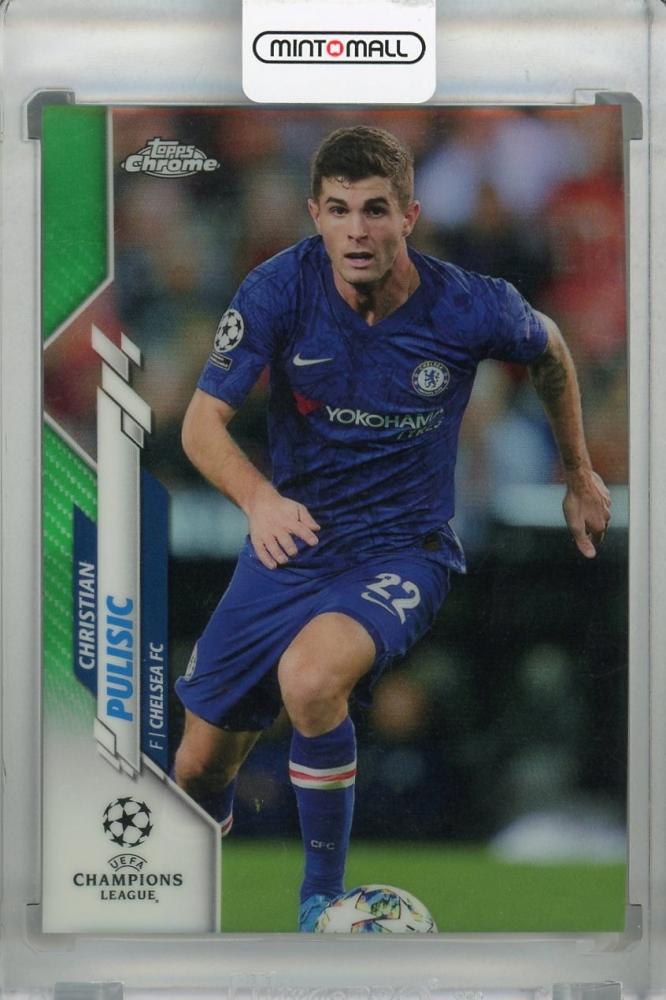 2019-20 Topps Chrome UEFA Champions League Chelsea FC Christian Pulisic Base Green card serial 92 of 99