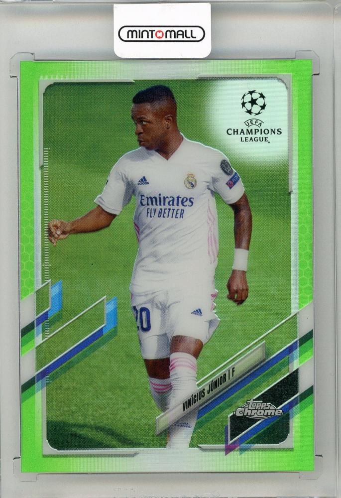 2020-21 TOPPS Chrome UEFA Champions League Vinicius Junior Neon Green Refractors card numbered 8901 of 99 featuring Real Madrid CF