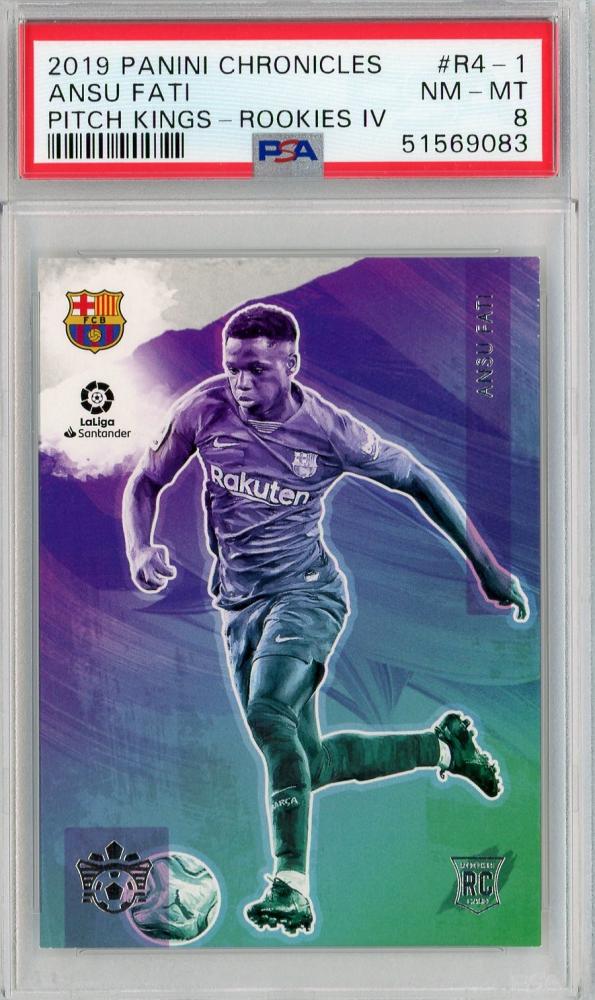 2019-20 Panini Chronicles FC Barcelona Ansu Fati Pitch Kings Rookies IV card graded PSA 8