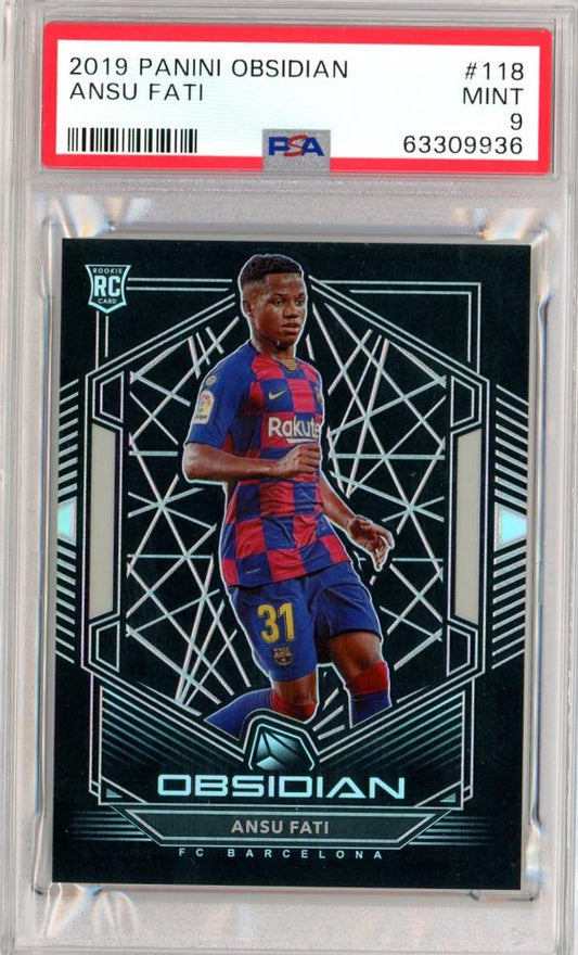 2019-20 Panini Obsidian FC Barcelona Ansu Fati rookie card PSA 9 numbered 065 of 165