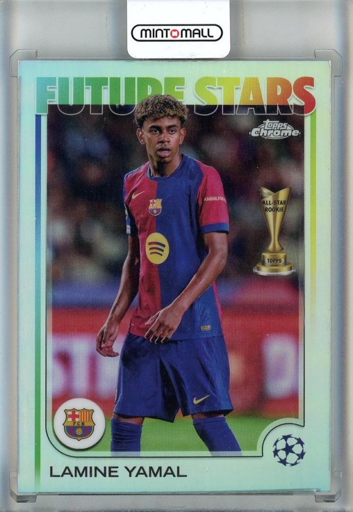 2024-25 Topps Chrome UEFA Club Competitions Lamine Yamal Refractors card #27 featuring FC Barcelona