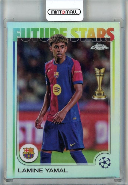 2024-25 Topps Chrome UEFA Club Competitions Lamine Yamal Refractors card #27 featuring FC Barcelona