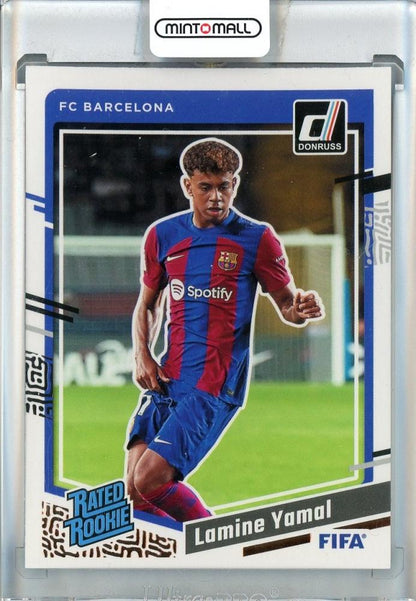 2023-24 Donruss Lamine Yamal #177 trading card featuring FC Barcelona player in mint condition