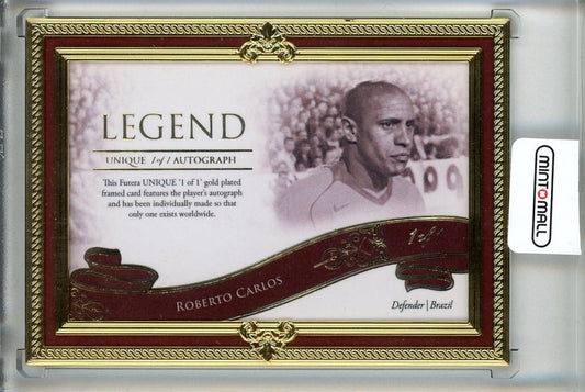 Framed FUTERA UNIQUE NOSTALGIA FOOTBALL HOBBY Roberto Carlos collectible with 23ct gold plating