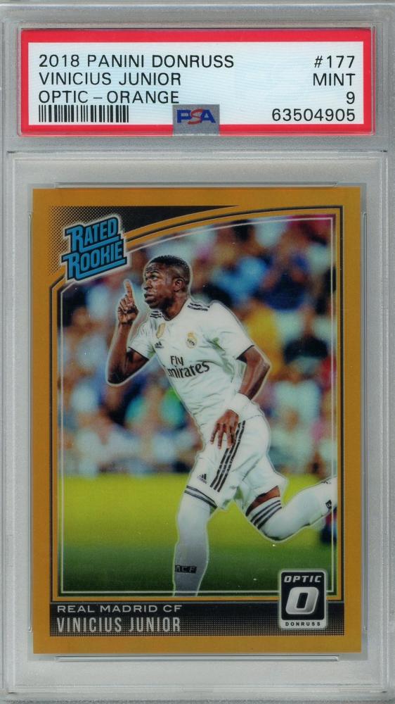2018-19 Panini Donruss Optic Vinicius Junior Rated Rookie Orange card graded PSA9