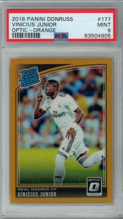 2018-19 Panini Donruss Optic Vinicius Junior Rated Rookie Orange card graded PSA9
