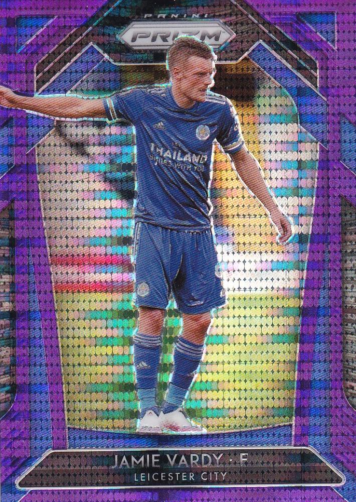 2020-21 Panini Prizm Premier League Breakaway Jamie Vardy Leicester City Base Violet Parallel card 64 of 99