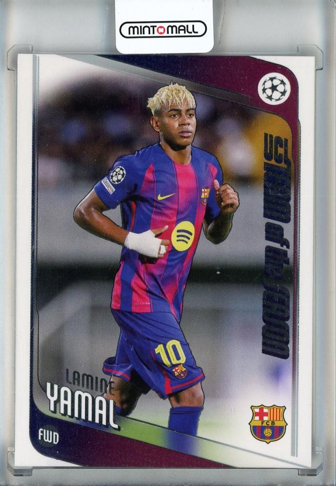 2025-26 Topps UEFA Club Competitions trading card of Lamine Yamal wearing FC Barcelona jersey number 10