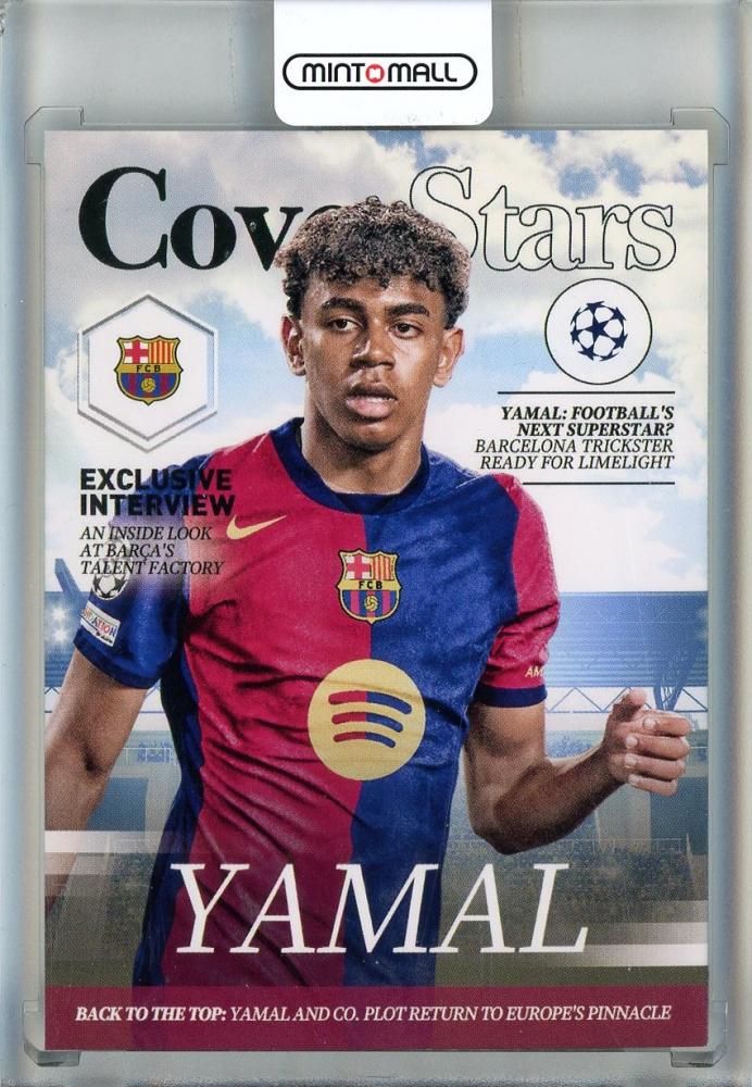 2024-25 Topps UEFA Club Competitions Lamine Yamal Cover Stars trading card #CS10 featuring FC Barcelona