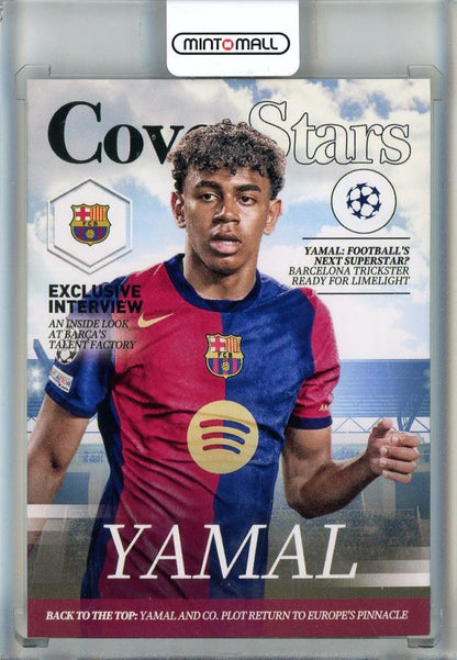 2024-25 Topps UEFA Club Competitions Lamine Yamal Cover Stars trading card #CS10 featuring FC Barcelona