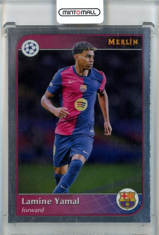 2024-25 Merlin UEFA Club Competitions trading card of Lamine Yamal #19 from FC Barcelona