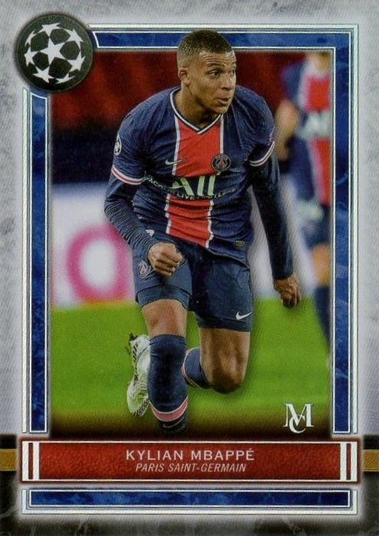 2020-21 Topps Museum Collection Kylian Mbappe 75 trading card featuring Mbappe in action