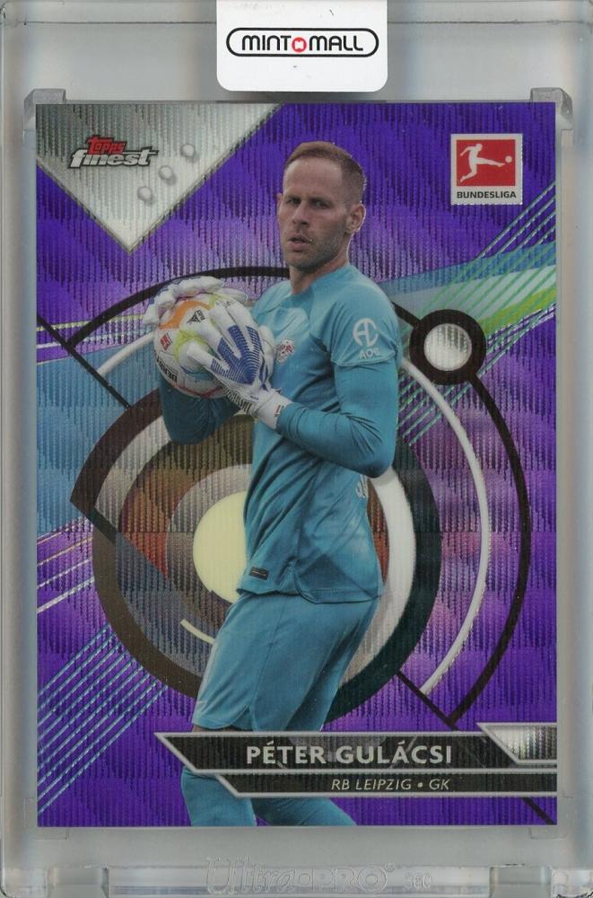 2022-23 Topps Finest Bundesliga Peter Gulacsi Purple Wave trading card serial number 90073 of 250 from RB Leipzig