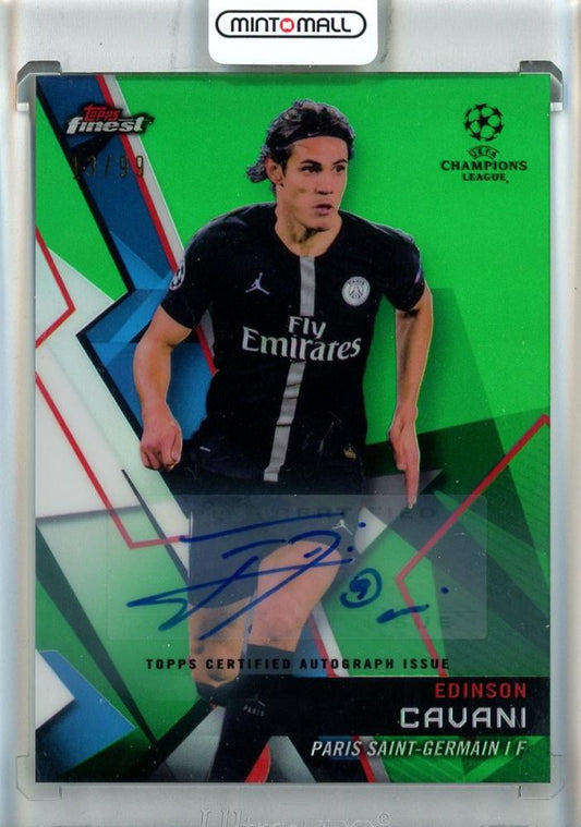 2018-19 Finest UEFA Champions League Edinson Cavani Autographs Green Refractors card serial #1513/99 from PSG