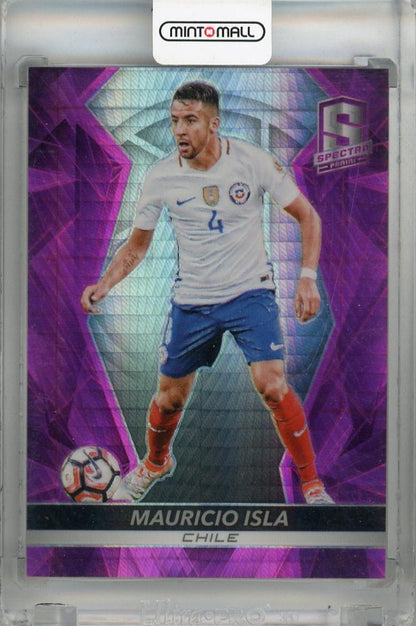 2016 Panini Spectra Mauricio Isla Pink #87 First Number Chile collectible card, serial number 01/25 with visible scratches and dirt