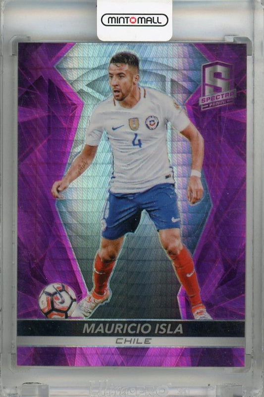 2016 Panini Spectra Mauricio Isla Pink #87 First Number Chile collectible card, serial number 01/25 with visible scratches and dirt