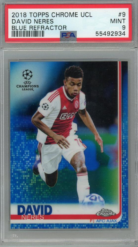 2018-19 Topps Chrome UEFA Champions League David Neres Blue Refractor card graded PSA9