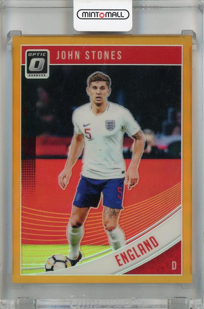 2018-19 Panini Donruss John Stones Orange #128 collectible card serial number 76/99 with visible damage and dirt
