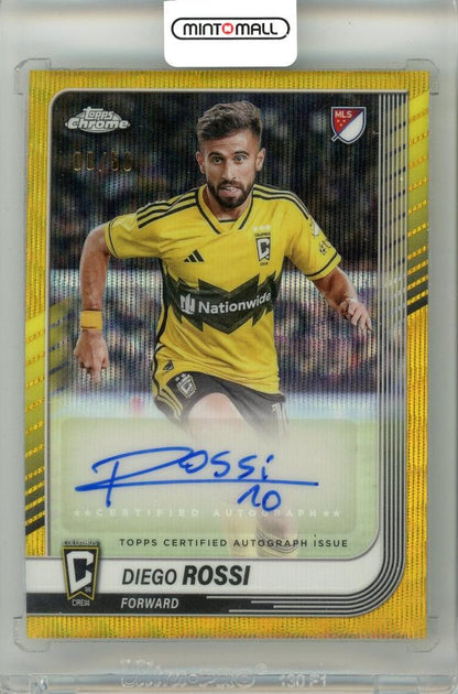 2025 Topps Chrome Major League Soccer Diego Rossi Chrome Autograph Gold Wave Parallel serial 08 of 50 card