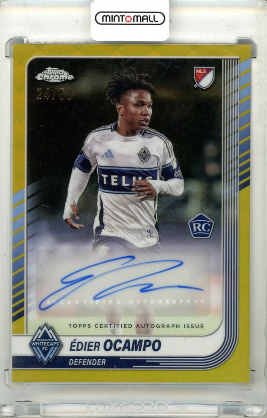 2025 Topps Chrome Major League Soccer Edier Ocampo Chrome Autograph Gold Parallel card numbered 24 of 50