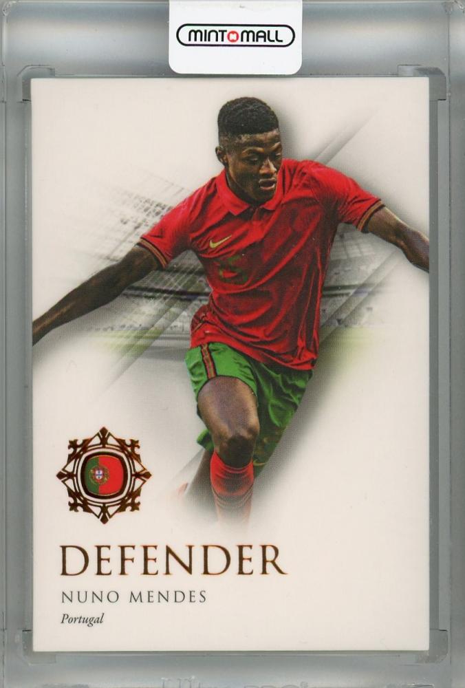 2022-23 Futera Unique World Football trading card of Nuno Mendes defender Portugal orange background #2109/53