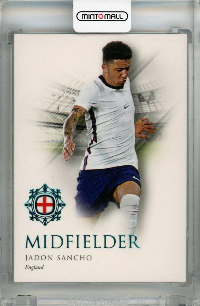 2022-23 Futera Unique World Football trading card featuring Jadon Sancho midfielder turquoise England #5607/42