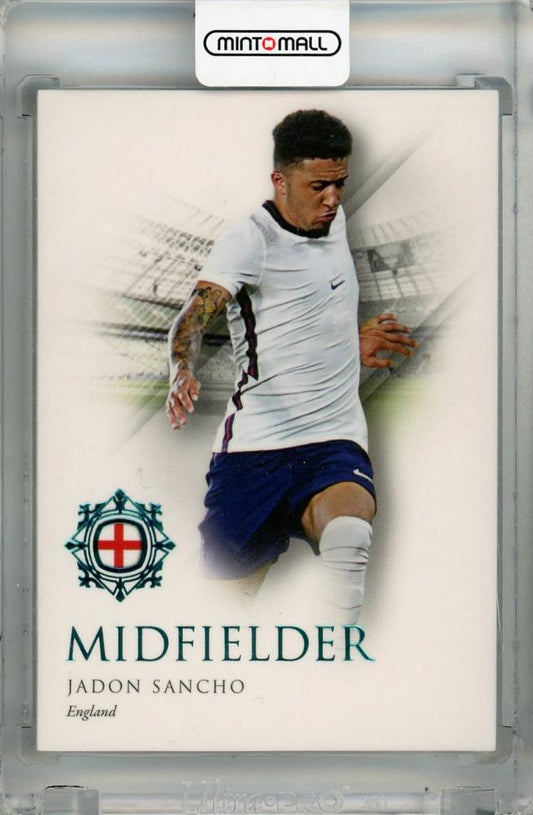 2022-23 Futera Unique World Football trading card featuring Jadon Sancho midfielder turquoise England #5607/42