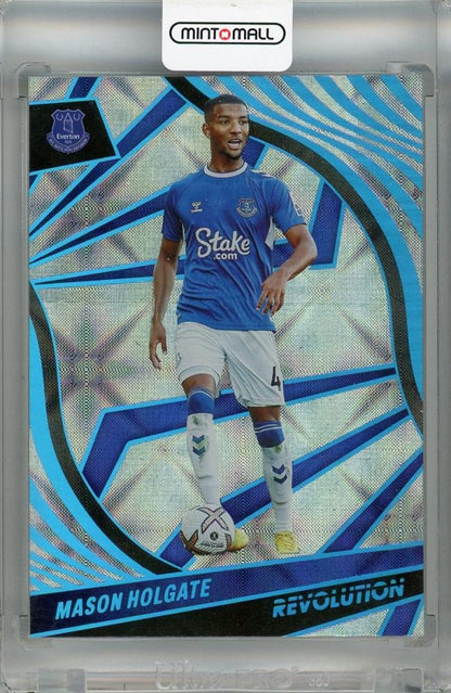 2022-23 Panini Revolution Premier League Mason Holgate Galactic #104 Everton trading card with white backside mark