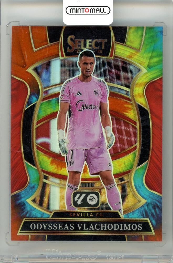 2025-26 Panini Select La Liga Odysseas Vlachodimos #85 Tie-Dye Parallel trading card from Sevilla FC