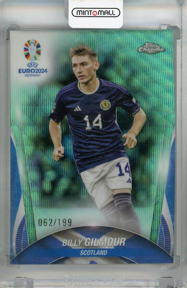 2024 Topps Chrome UEFA Euro Billy Gilmour Aqua Wave Refractor football trading card #3062/199
