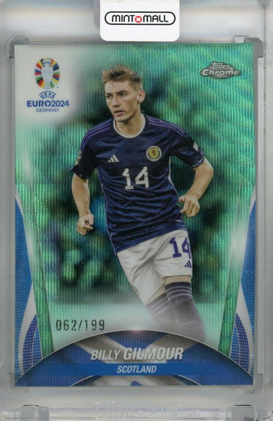 2024 Topps Chrome UEFA Euro Billy Gilmour Aqua Wave Refractor football trading card #3062/199