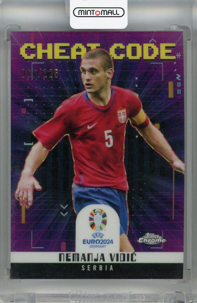 2024 Topps Chrome UEFA Euro Nemanja Vidic Cheat Code Yellow Refractor collectible card from Serbia