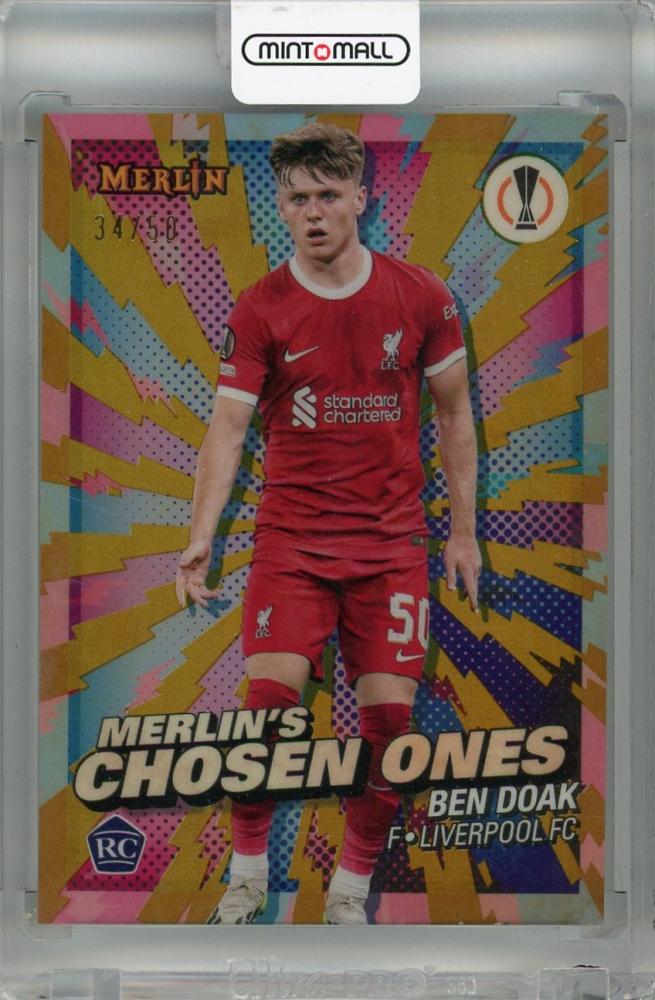 2023-24 Topps Merlin UEFA Gold Refractor Ben Doak #MC-8 trading card Liverpool FC