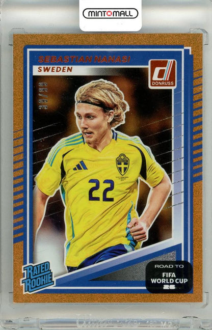 2025-26 Panini Donruss Road To FIFA World Cup 26 soccer trading card of Sebastian Nanasi #245 Orange Parallel 39/99 from Sweden