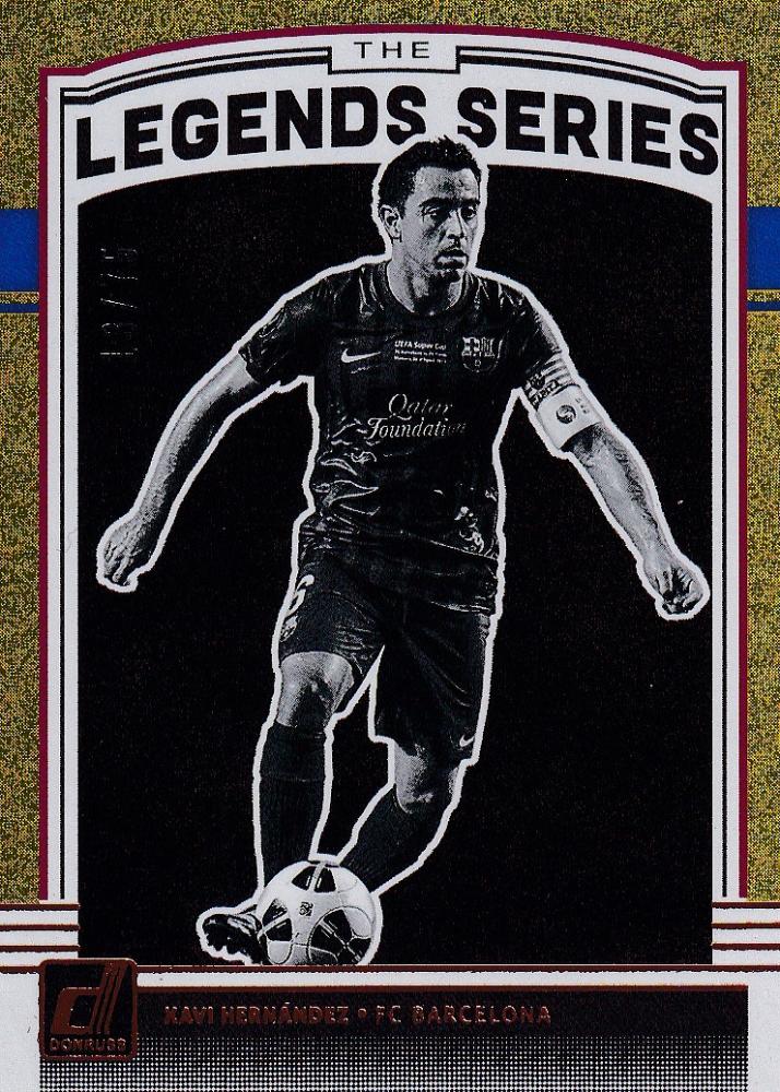 2018-19 Donruss FC Barcelona Xavi Hernandez Legends Series Gold parallel card numbered 13 out of 75