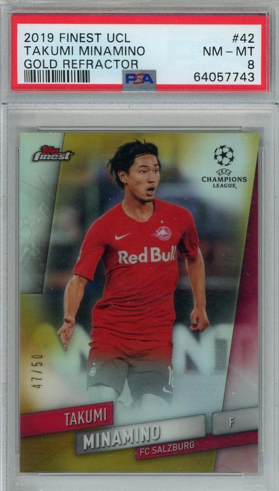 2019-20 Topps Champions League Finest Takumi Minamino Gold Refractor graded PSA8 Red Bull Salzburg trading card