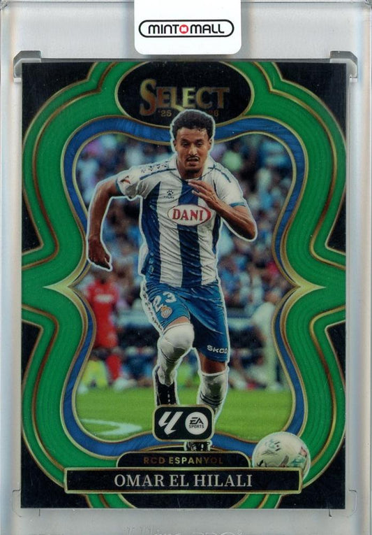2025-26 Select La Liga trading card of Omar El Hilali in green jersey from RCD Espanyol, serial number 1791/5