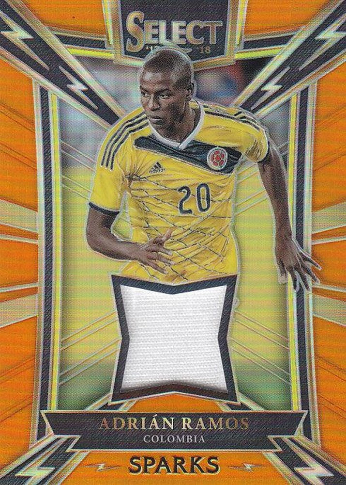 2017-18 Panini Select Soccer trading card featuring Adrian Ramos from Colombia, numbered 18 of 75 with orange design