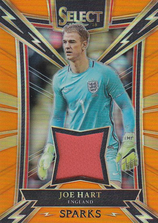2017-18 Panini Select Soccer Joe Hart England Sparks orange memorabilia card numbered 55 of 75 with minor back stain
