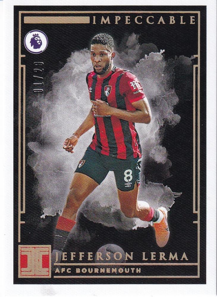 2019-20 Panini Impeccable Premier League Jefferson Lerma AFC Bournemouth gold base trading card numbered 01 of 20