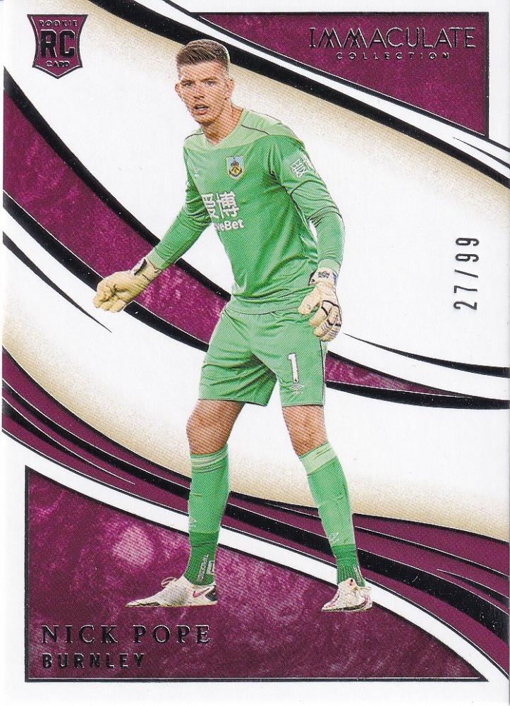 2020 Panini Immaculate Collection Burnley Nick Pope Base card numbered 27 out of 99