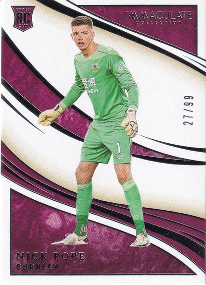 2020 Panini Immaculate Collection Burnley Nick Pope Base card numbered 27 out of 99