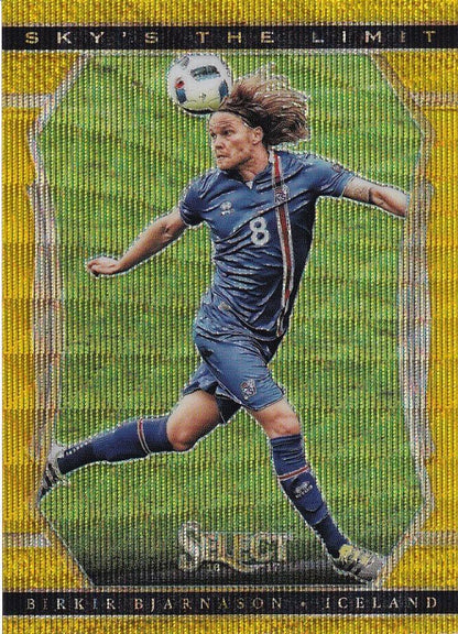 2016-17 Panini Select Iceland Birkir Bjarnason Sky’s the Limit Gold Parallel Edition card numbered 08/10